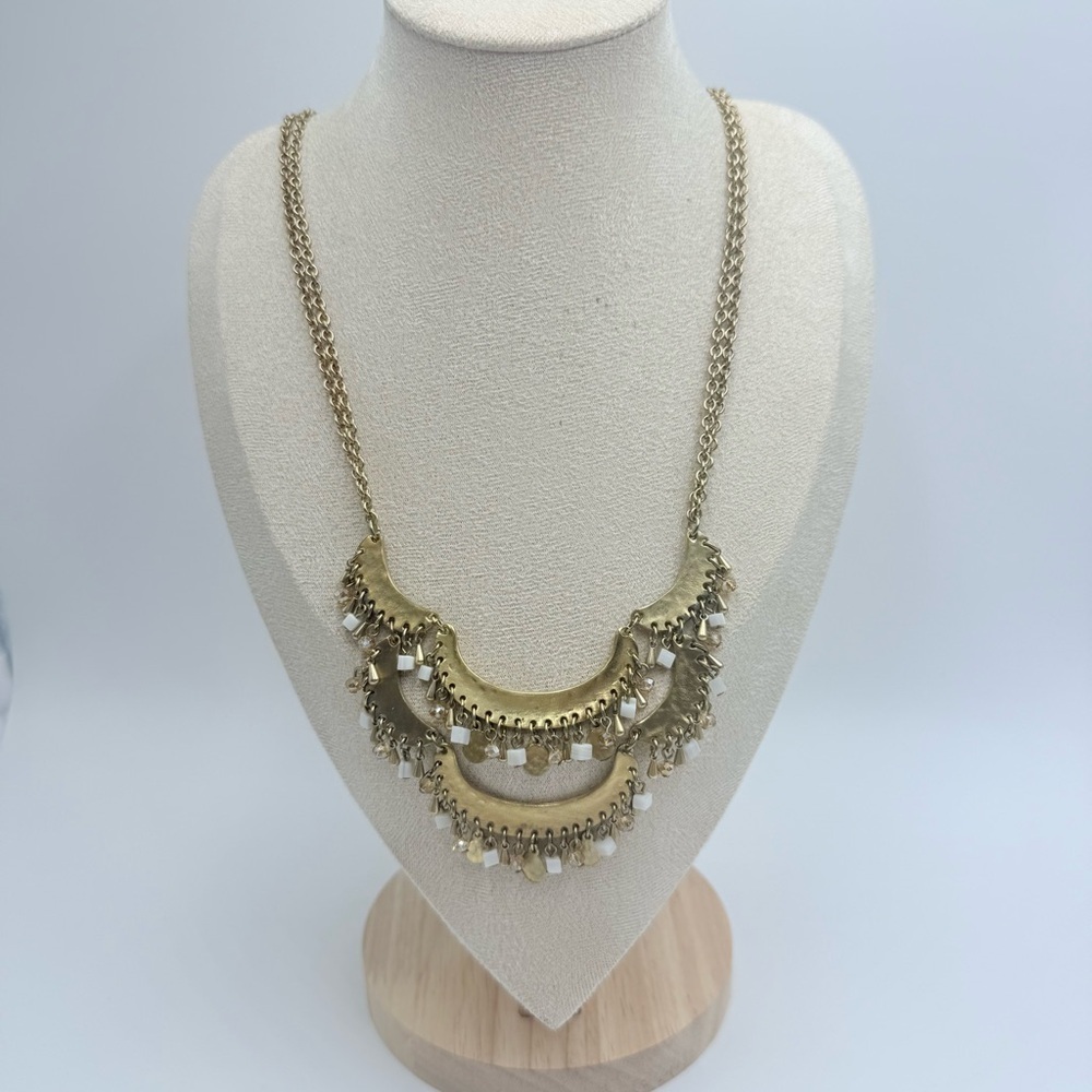 Vintage Gold Tone Tribal Tiered Crescent Ethiopian Wedding Necklace